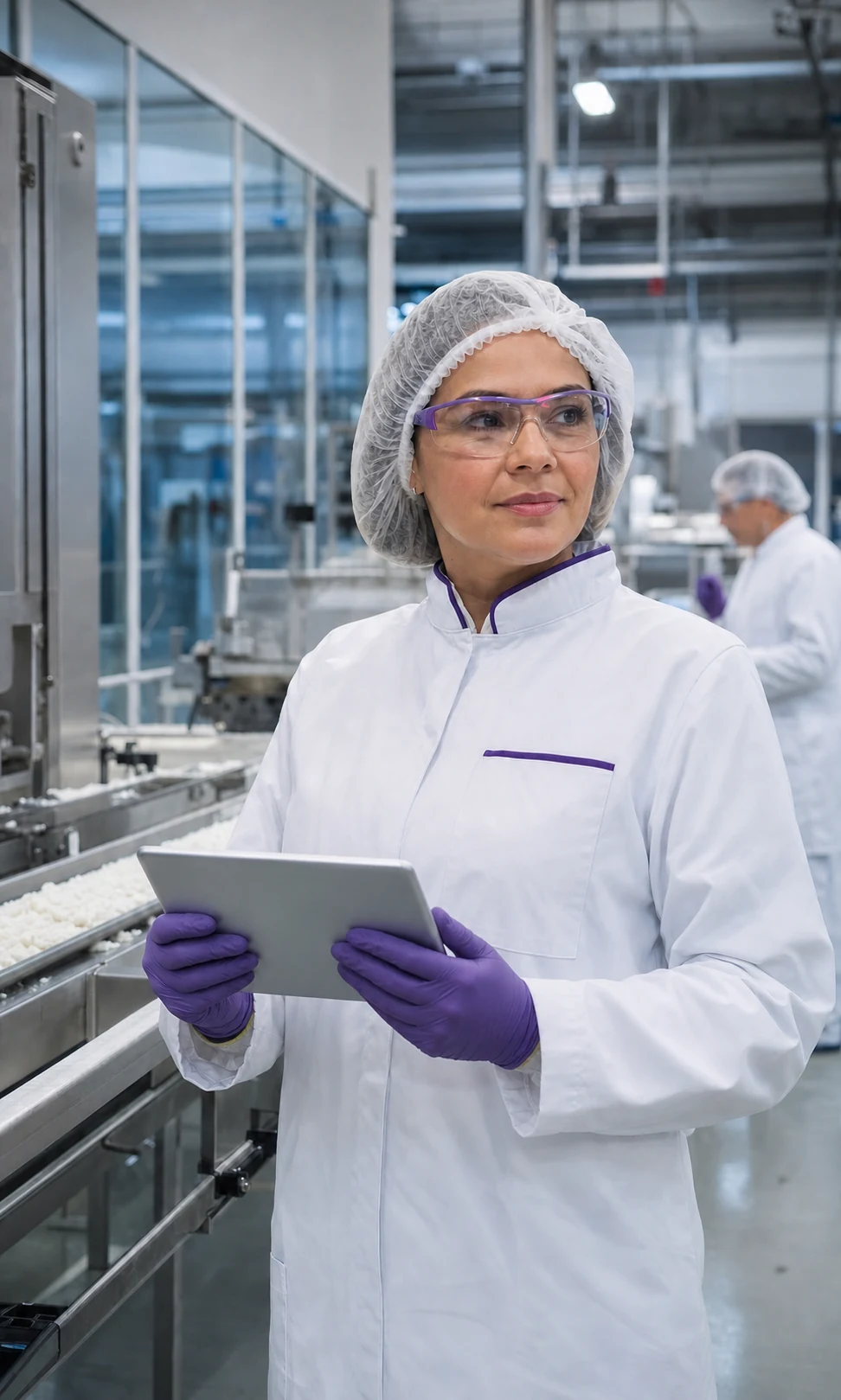 Especialista em higiene industrial acompanha uma operação dentro de uma planta