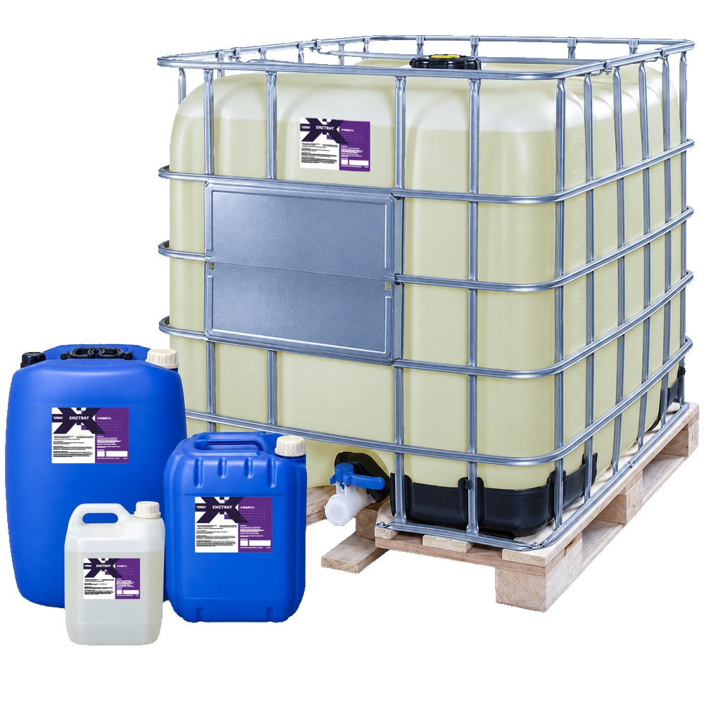 Imagem de recipientes de produto ENZTRAT HIGEX e tanque industrial