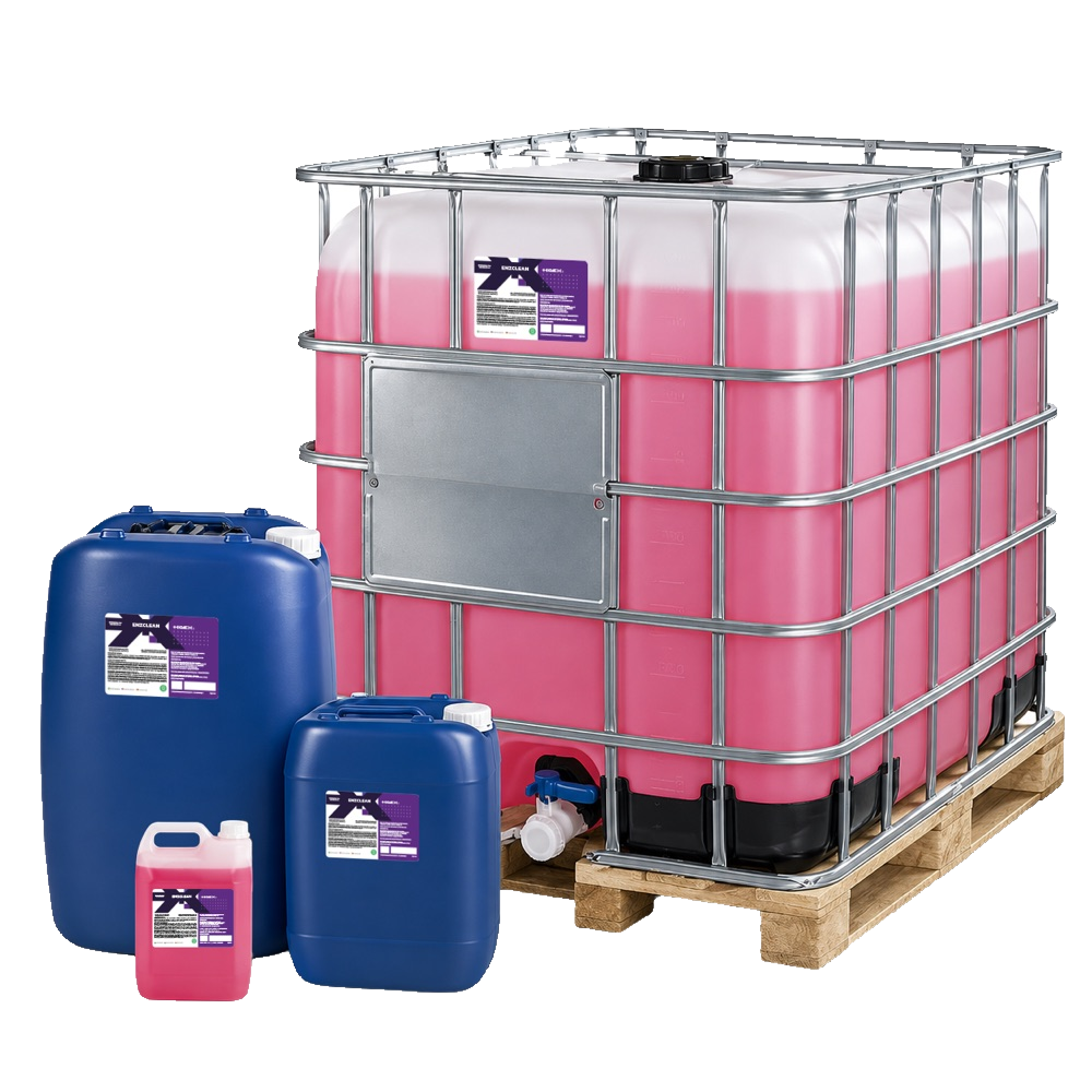 Imagem de recipientes de produto ENZCLEAN HIGEX e tanque industrial